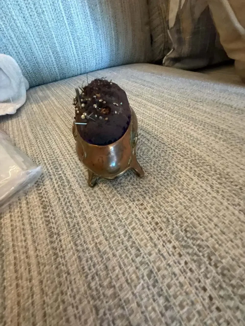 Vintage Ornate Brass Footed Pincushion